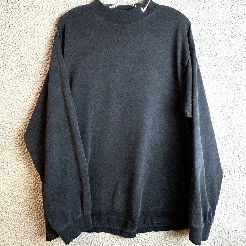 VTG Nike T-Shirt Men's Size L Black Mock Neck Cotton Long Sleeve Made in USA 90s